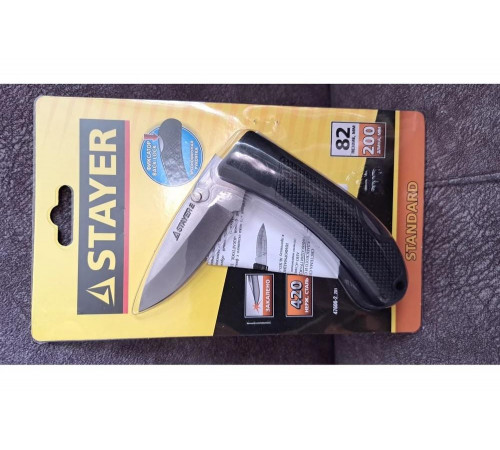 STAYER 82 мм, 2,75 мм, обрезиненная ручка, складной нож 47600-2_z01 STAYER 82 мм, 2,75 мм, обрезиненная ручка, складной нож 47600-2_z01