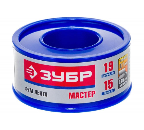 ЗУБР толщина 0,1 мм, плотность 0,25 г/см3, ширина 19 мм, фум лента 12373-19-025 ЗУБР толщина 0,1 мм, плотность 0,25 г/см3, ширина 19 мм, фум лента 12373-19-025