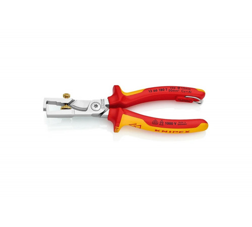 Клещи для удаления изоляции KNIPEX с функцией резания кабеля, со страховочным креплением, 180 mm KN-1366180T Клещи для удаления изоляции KNIPEX с функцией резания кабеля, со страховочным креплением, 180 mm KN-1366180T