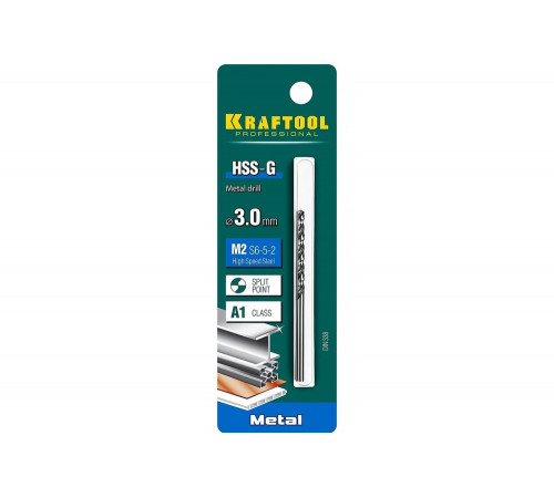 KRAFTOOL Ø 3 х 61 мм, HSS-G, сталь М2 (S6-5-2), класс A, сверло по металлу 29651-3 Pro KRAFTOOL Ø 3 х 61 мм, HSS-G, сталь М2 (S6-5-2), класс A, сверло по металлу 29651-3 Pro