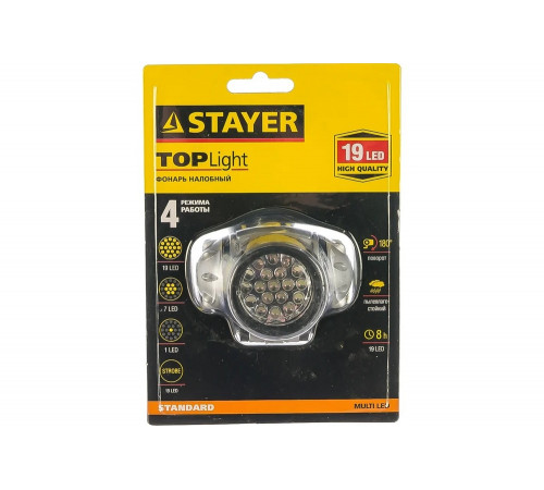 STAYER 19 LED, 3хAAA, налобный, фонарь налобный 56570
