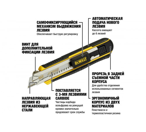 Нож с сегментированным лезвием DEWALT 18мм, кассетный DWHT0-10249