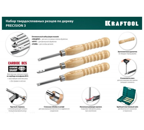KRAFTOOL 3 шт., набор ручных резцов по дереву Precision-3 18369 KRAFTOOL 3 шт., набор ручных резцов по дереву Precision-3 18369