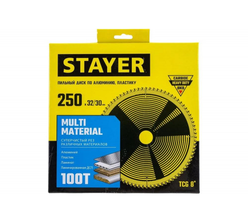 Пильный диск по алюминию STAYER Multi Material 250x32/30 мм, 100Т, супер чистый рез 3685-250-32-100 Пильный диск по алюминию STAYER Multi Material 250x32/30 мм, 100Т, супер чистый рез 3685-250-32-100