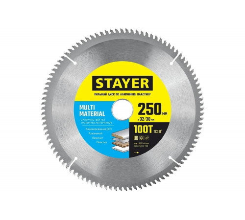 Пильный диск по алюминию STAYER Multi Material 250x32/30 мм, 100Т, супер чистый рез 3685-250-32-100 Пильный диск по алюминию STAYER Multi Material 250x32/30 мм, 100Т, супер чистый рез 3685-250-32-100
