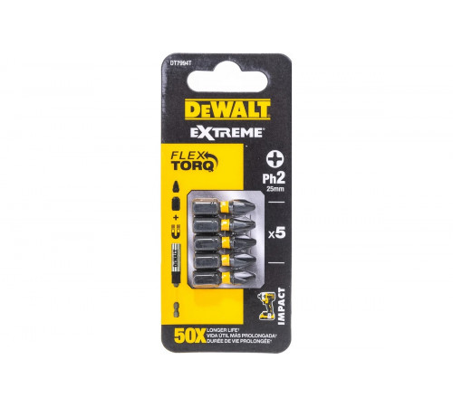 Биты ударные IMPACT Torsion Ph2, 25мм, 5шт. DEWALT DT7994T