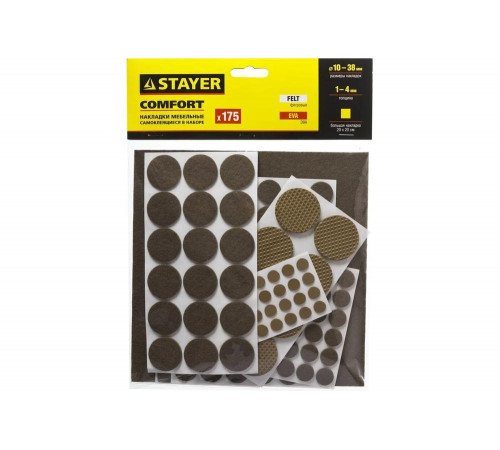 STAYER 175 шт., коричневый, набор: накладки самоклеящиеся на мебельные ножки 40916-H175 STAYER 175 шт., коричневый, набор: накладки самоклеящиеся на мебельные ножки 40916-H175