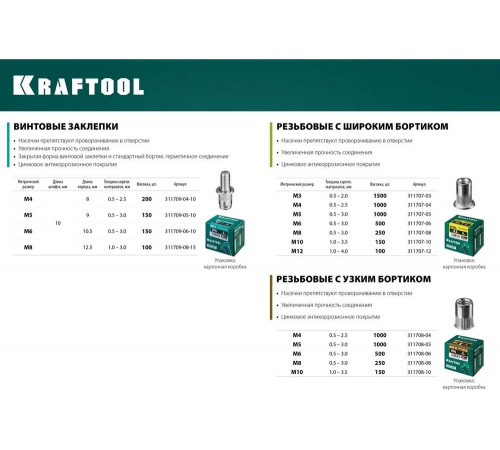 KRAFTOOL М4 х 8 мм, 200 шт., стальные, штифт 10 мм, винтовые заклепки Bolt 311709-04-10 KRAFTOOL М4 х 8 мм, 200 шт., стальные, штифт 10 мм, винтовые заклепки Bolt 311709-04-10