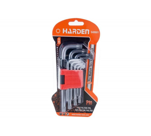 Набор имбусовых ключей HARDEN TORX, CRV, 9шт: T10,T15,T20,T25,T27,T30,T40,T45,T50 540601