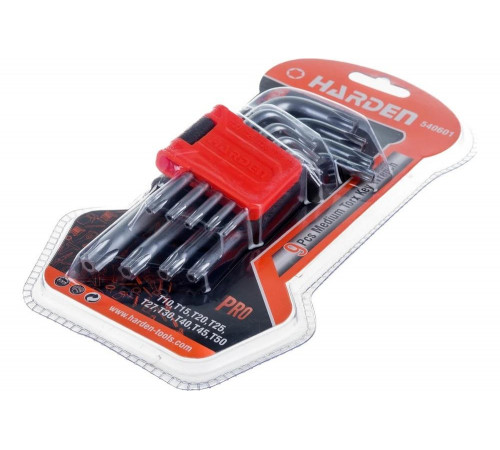 Набор имбусовых ключей HARDEN TORX, CRV, 9шт: T10,T15,T20,T25,T27,T30,T40,T45,T50 540601