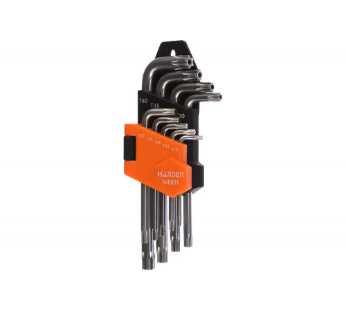 Набор имбусовых ключей HARDEN TORX, CRV, 9шт: T10,T15,T20,T25,T27,T30,T40,T45,T50 540601