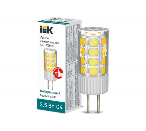 Светодиодная лампа IEK corn капсула 3,5вт 230в 4000к керамика g4 LLE-CORN-4-230-40-G4 Светодиодная лампа IEK corn капсула 3,5вт 230в 4000к керамика g4 LLE-CORN-4-230-40-G4