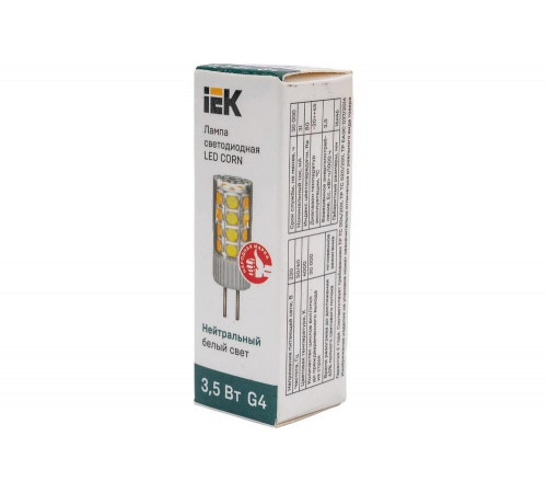 Светодиодная лампа IEK corn капсула 3,5вт 230в 4000к керамика g4 LLE-CORN-4-230-40-G4 Светодиодная лампа IEK corn капсула 3,5вт 230в 4000к керамика g4 LLE-CORN-4-230-40-G4
