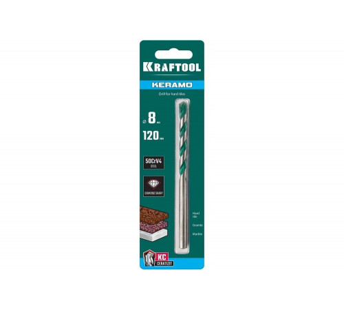 Сверло по керамограниту KRAFTOOL Keramo 8x120 мм 29175-120-8 Сверло по керамограниту KRAFTOOL Keramo 8x120 мм 29175-120-8