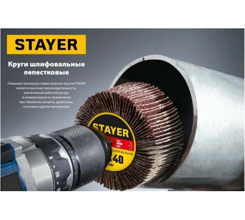 Круг шлифовальный лепестковый на шпильке STAYER P100, 50x20 мм 36607-100