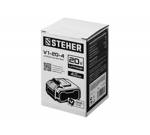 Аккумуляторная батарея STEHER 20В, 4 Ач, Li-Ion тип V1 V1-20-4