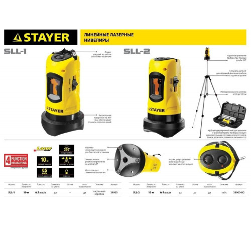 STAYER линейный лазерный нивелир со штативом в кейсе LaserMax SLL-2 34960-H2 Professional STAYER линейный лазерный нивелир со штативом в кейсе LaserMax SLL-2 34960-H2 Professional