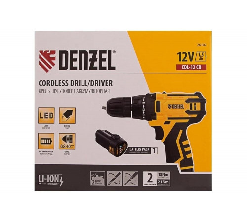Аккумуляторная дрель-шуруповерт Denzel CDL-12CB 26102