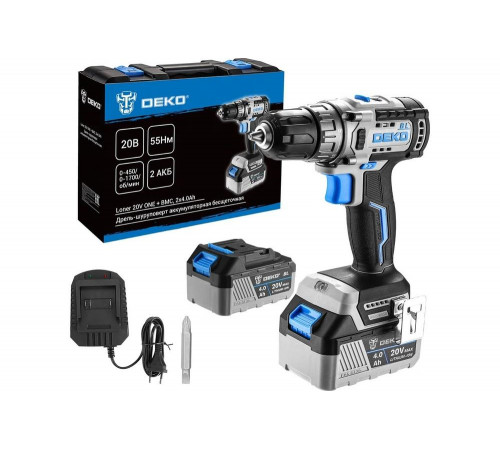 Дрель-шуруповерт аккумуляторная бесщеточная DEKO Loner 20V ONE + в кейсе, 20В, 2x4.0Ач 085-1003