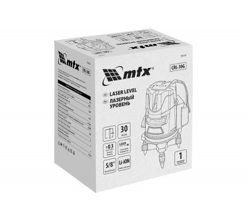 Лазерный уровень MTX crl-30g, 30 м, зеленый луч, акк. li 2400 mah, резьба 5/8" 35036 Лазерный уровень MTX crl-30g, 30 м, зеленый луч, акк. li 2400 mah, резьба 5/8" 35036
