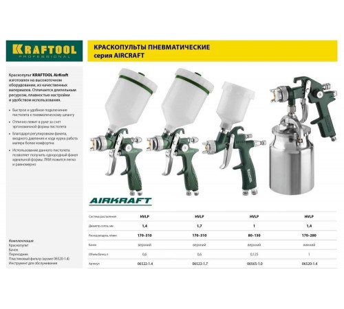 KRAFTOOL сопло 1,7 мм, краскопульт пневматический с верхним бачком AIRKRAFT 06522-1.7 Pro KRAFTOOL сопло 1,7 мм, краскопульт пневматический с верхним бачком AIRKRAFT 06522-1.7 Pro