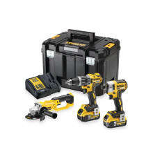 Набор электроинструмента Dewalt 18 В: дрель-шуруповерт DCD796, шуруповерт DCF887 и УШМ DCG412, с 2 АКБ 5 Ач и ЗУ, в кейсе TSTAK, DCK383P2T DCK383P2T-QW