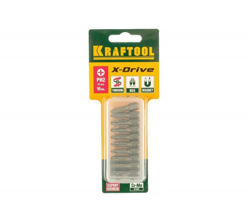 KRAFTOOL PH2, 10 шт., 25 мм, кованые профессиональные биты X-DRIVE 26121-2-25-10 KRAFTOOL PH2, 10 шт., 25 мм, кованые профессиональные биты X-DRIVE 26121-2-25-10