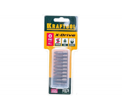 KRAFTOOL PH2, 10 шт., 25 мм, кованые профессиональные биты X-DRIVE 26121-2-25-10 KRAFTOOL PH2, 10 шт., 25 мм, кованые профессиональные биты X-DRIVE 26121-2-25-10