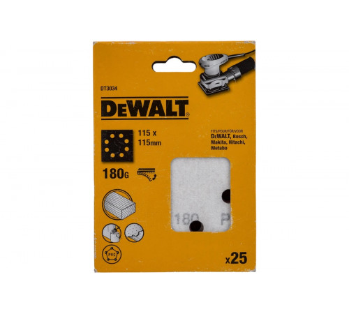 Лист шлифовальный перфорированный (25 шт; 115х115 мм; 180G) DEWALT DT3034