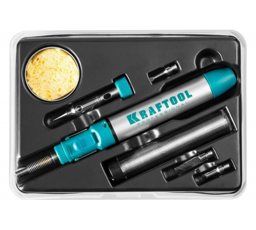Набор, паяльник газовый, 3в1, 4 насадки, припой, чистка жал, 1300С KRAFTOOL 55504-H8