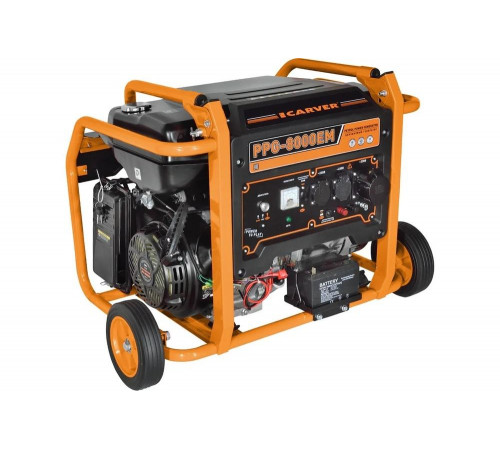 Генератор CARVER PPG- 8000ЕM бензин LT-190F, 6,0/6,5кВт, 220В, бак 33 л, электростартер, колеса. медь 01.020.00030