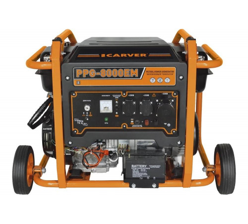 Генератор CARVER PPG- 8000ЕM бензин LT-190F, 6,0/6,5кВт, 220В, бак 33 л, электростартер, колеса. медь 01.020.00030