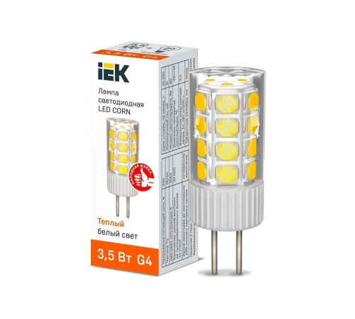 Светодиодная лампа IEK corn капсула 3,5вт 230в 3000к керамика g4 LLE-CORN-4-230-30-G4