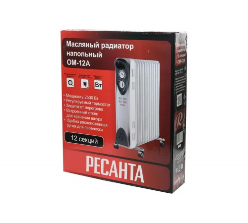 Масляный радиатор Ресанта ОМ-12А 2,5 кВт 67/3/21 Масляный радиатор Ресанта ОМ-12А 2,5 кВт 67/3/21