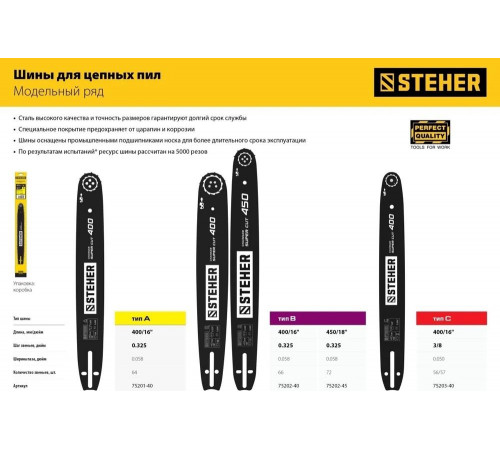 Шина STEHER type C, шаг 3/8", паз 1.3 мм, 40 см 75203-40 Шина STEHER type C, шаг 3/8", паз 1.3 мм, 40 см 75203-40