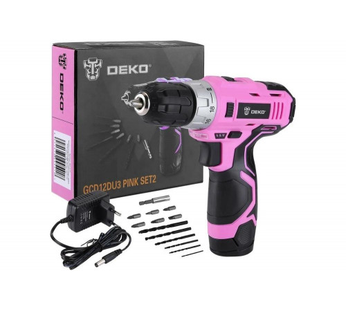 Аккумуляторная дрель-шуруповерт DEKO GCD12DU3 PINK SET2 Аккумуляторная дрель-шуруповерт DEKO GCD12DU3 PINK SET2