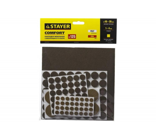 STAYER 125 шт., коричневый, набор: накладки самоклеящиеся на мебельные ножки 40916-H125 STAYER 125 шт., коричневый, набор: накладки самоклеящиеся на мебельные ножки 40916-H125