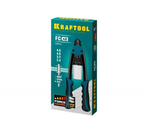 KRAFTOOL заклепки 2.4-4.8 мм из алюминия, стали, нерж. стали, заклепочник двуручный компактный 31161_z01