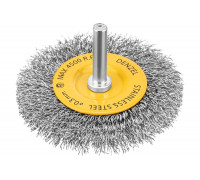 Щетка для дрели 75 мм, плоская, со шпилькой, нержавеющая витая проволока Denzel 744603