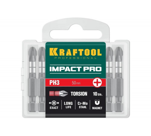 Ударные биты KRAFTOOL Impact Pro PH3, 50 мм, 10 шт 26191-3-50-S10