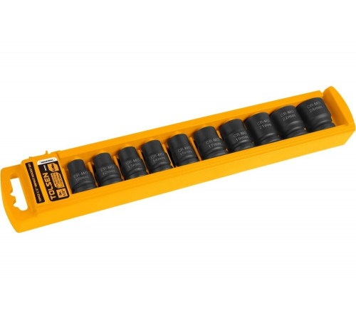 Набор головок ударных торцевых шестигранных 1/2" DR, 10 шт, 10-24 мм TOLSEN TT18295 Набор головок ударных торцевых шестигранных 1/2" DR, 10 шт, 10-24 мм TOLSEN TT18295