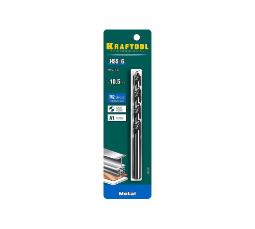 KRAFTOOL Ø 10.5 х 133 мм, HSS-G, сталь М2 (S6-5-2), класс A, сверло по металлу 29651-10.5 Pro KRAFTOOL Ø 10.5 х 133 мм, HSS-G, сталь М2 (S6-5-2), класс A, сверло по металлу 29651-10.5 Pro