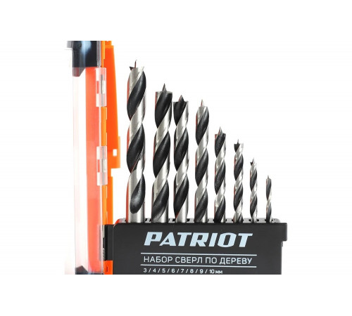 Набор спиральных сверл по дереву (8 шт; 3-10 мм) PATRIOT 815010103