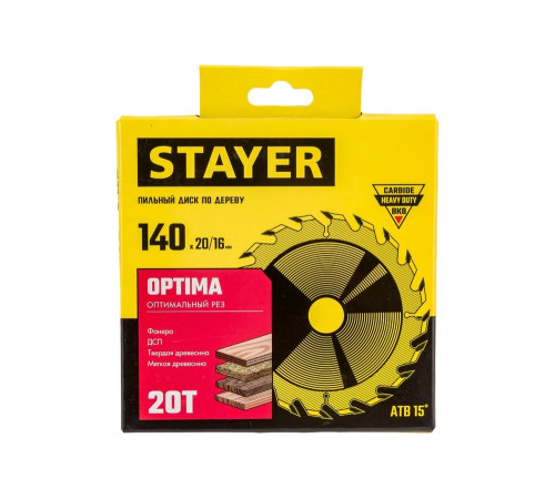Диск пильный по дереву Оптимальный рез (140x20/16 мм; 20T) Stayer 3681-140-20-20_z01