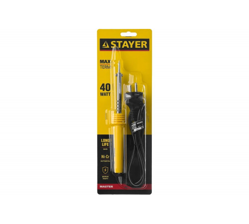 Паяльник Stayer MASTER с пластмассовой рукояткой и долговечным жалом 40 Вт конус 55305-40 Паяльник Stayer MASTER с пластмассовой рукояткой и долговечным жалом 40 Вт конус 55305-40