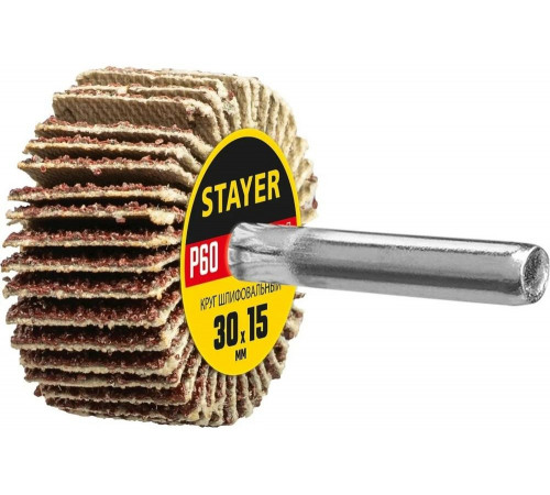 Круг шлифовальный лепестковый на шпильке STAYER P60, 30x15 мм 36606-060 Круг шлифовальный лепестковый на шпильке STAYER P60, 30x15 мм 36606-060