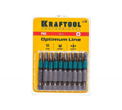 KRAFTOOL PH3, 50 мм, 10 шт., Cr-Mo сталь, набор бит Optimum Line 26122-3-50-10 KRAFTOOL PH3, 50 мм, 10 шт., Cr-Mo сталь, набор бит Optimum Line 26122-3-50-10