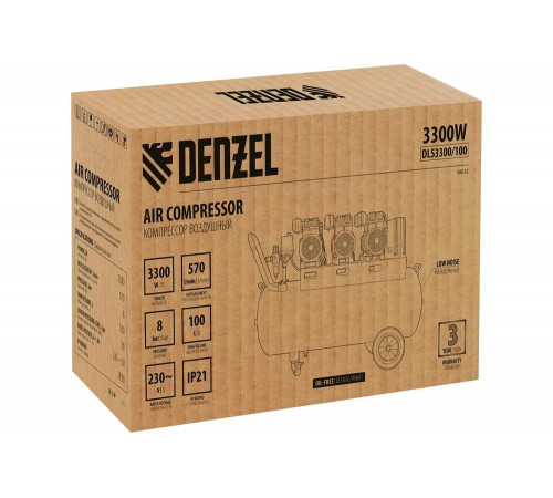 Компрессор DENZEL DLS 3300/100, 3300 Вт,3х1100, 100 л, 570 л/мин блок упр// Denzel Компрессор DENZEL DLS 3300/100, 3300 Вт,3х1100, 100 л, 570 л/мин блок упр// Denzel
