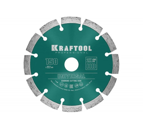 KRAFTOOL Ø 150Х22.2 мм, алмазный, сегментный, по железобетону, высокопрочному бетону диск отрезной UNIVERSAL 36680-150 KRAFTOOL Ø 150Х22.2 мм, алмазный, сегментный, по железобетону, высокопрочному бетону диск отрезной UNIVERSAL 36680-150