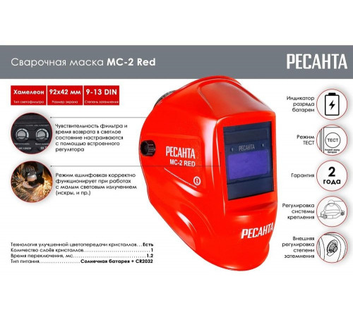 Сварочная маска МС-2 RED Ресанта 65/117 Сварочная маска МС-2 RED Ресанта 65/117